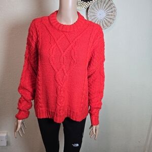 Aerie Red Cable Knit Sweater Small Woman’s  Oversized Chunky